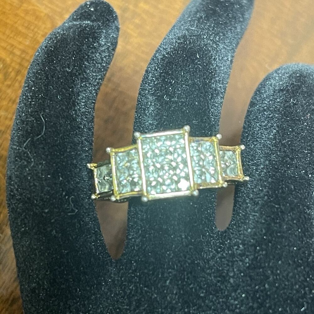 Vintage Art Deco Sterling Gold Vermeil CZ Cluster Statement Ring Sz 7.75